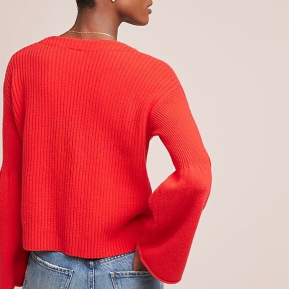 Anthropologie Moth Bell-Sleeved Red Cardigan - Picture 2 of 11